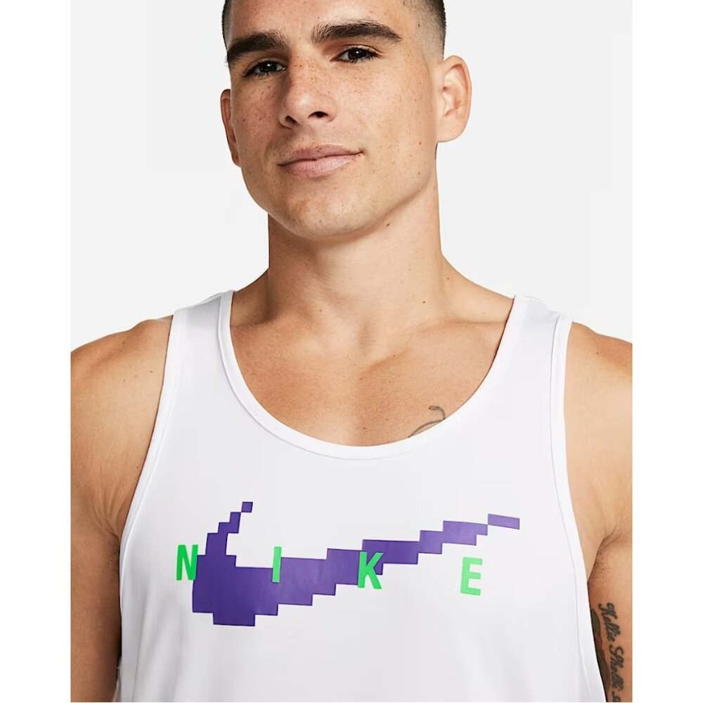 Nike SWIM RI-FIT‎ Digi Logo Tank Top Shirt White NESSD668 Men's Large - Picture 3 of 11